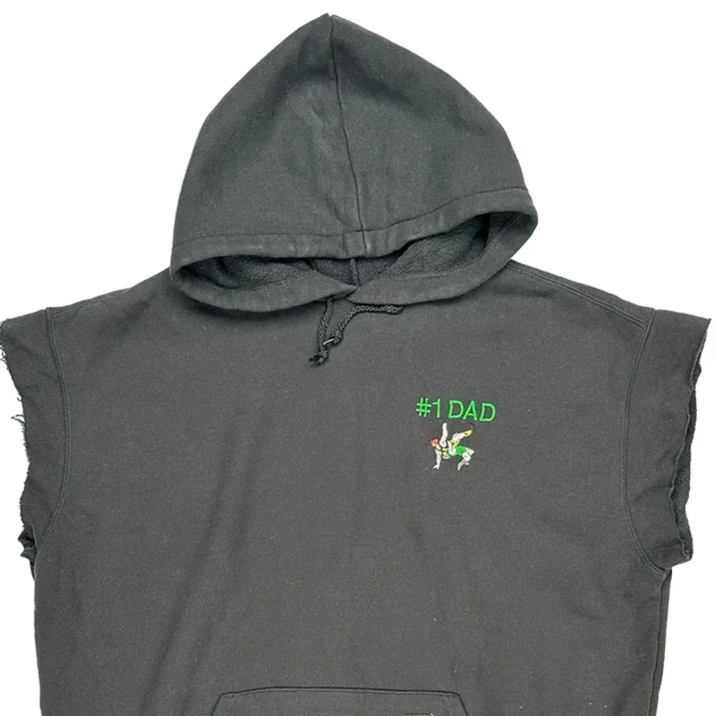 1 Dad Carhartt Graphic Cut Off Hoodie - Large Black Cotton Blend - Image 5