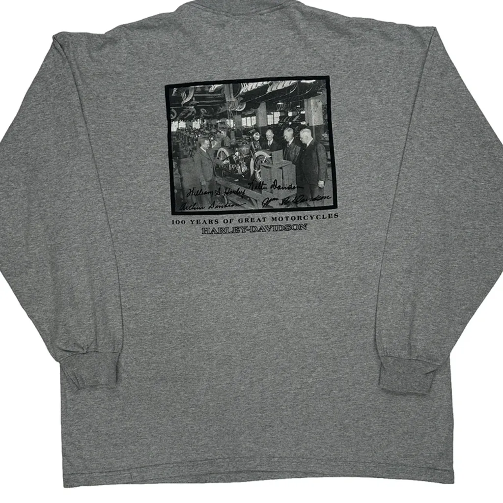100 Years Of Great Motorcycles Harley Davidson Graphic Long Sleeve T-Shirt - XL Grey Cotton - Image 6
