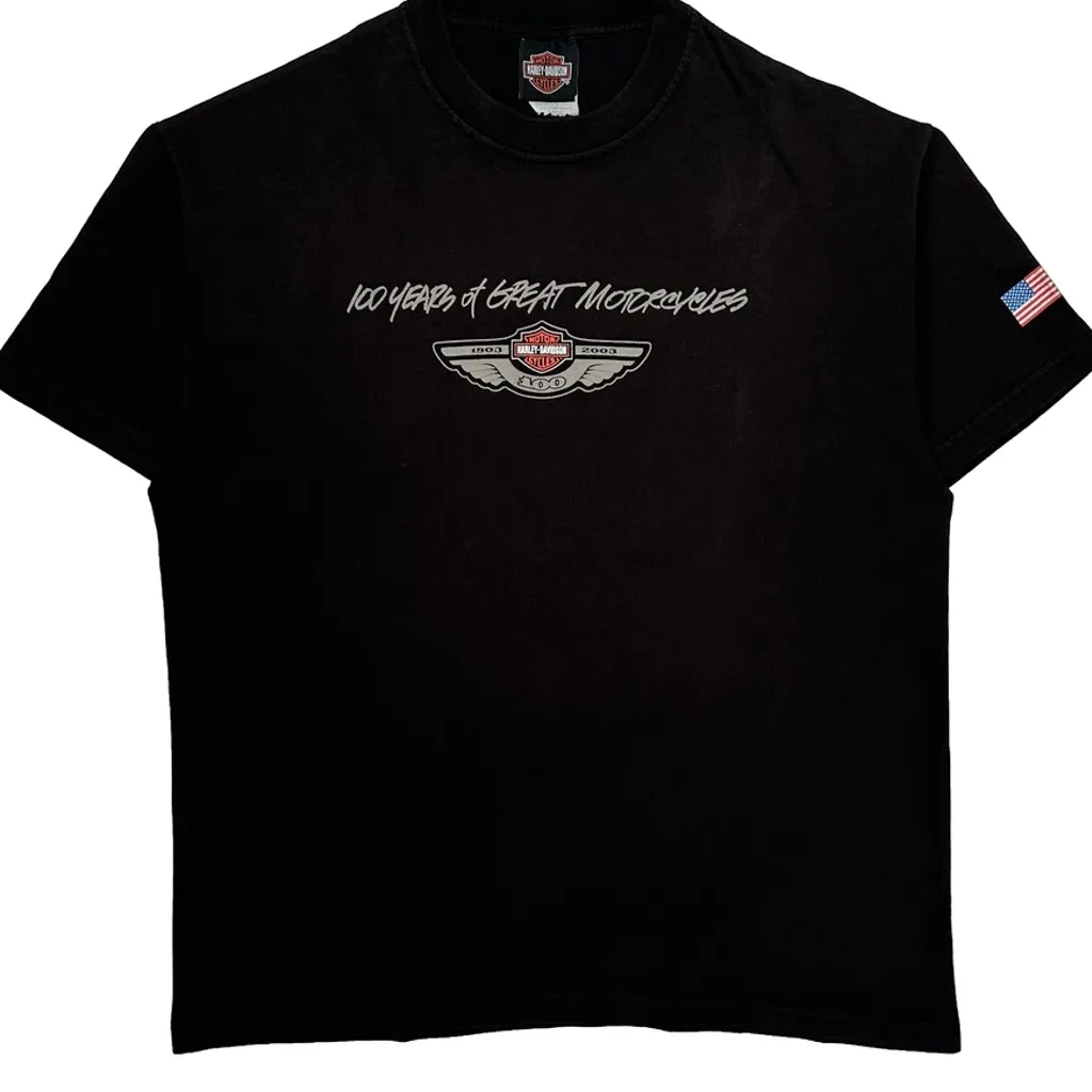 100 Years Of Great Motorcycles Harley Davidson Graphic T-Shirt - Large Black Cotton - Image 4