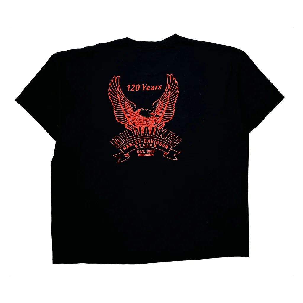 120 Years Milwaukee Harley-Davidson Museum Harley Davidson Graphic T-Shirt - 2XL Black Cotton - Image 2