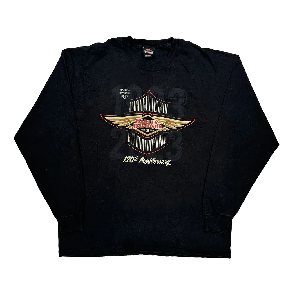 120Th Anniversary Harley Davidson Graphic Long Sleeve T-Shirt - 2XL Black Cotton