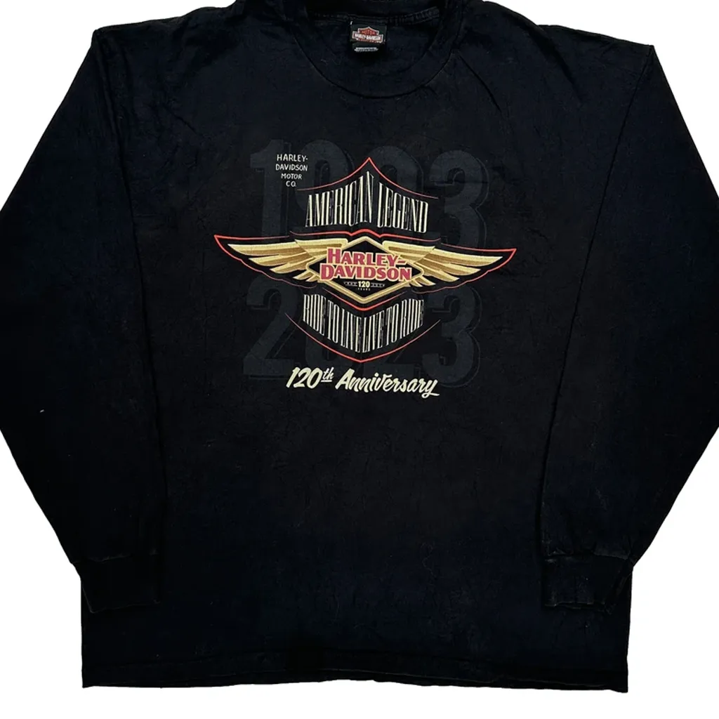 120Th Anniversary Harley Davidson Graphic Long Sleeve T-Shirt - 2XL Black Cotton - Image 4