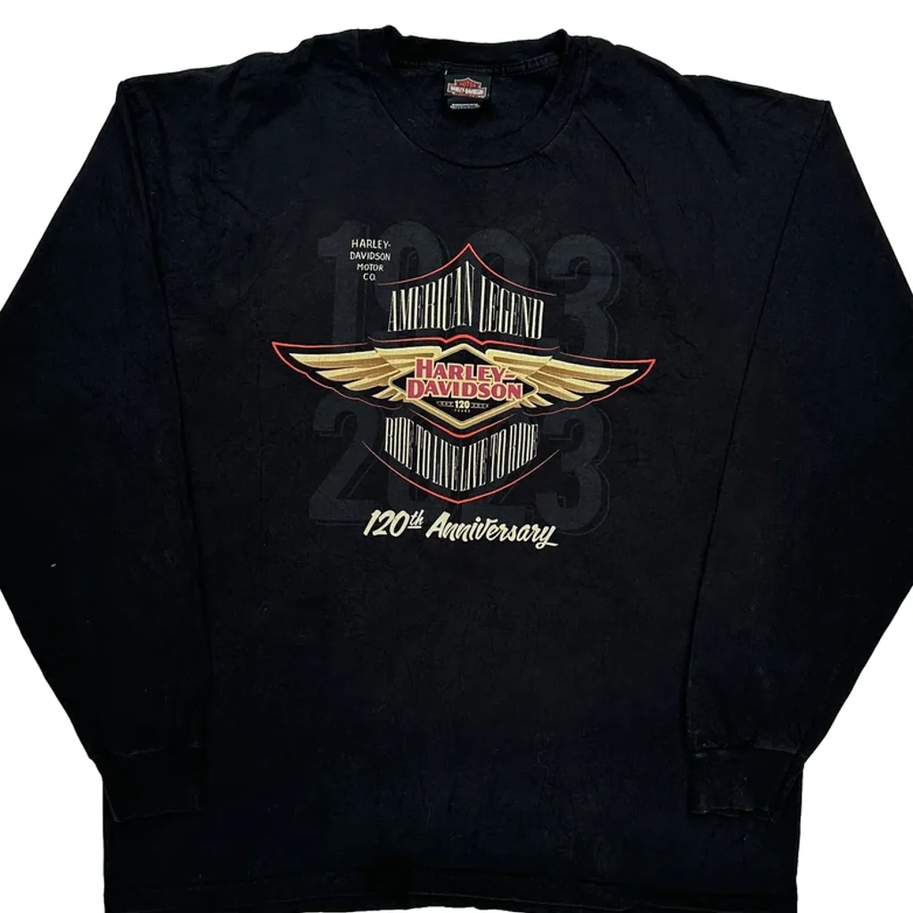 120Th Anniversary Harley Davidson Graphic Long Sleeve T-Shirt - 2XL Black Cotton - Image 5