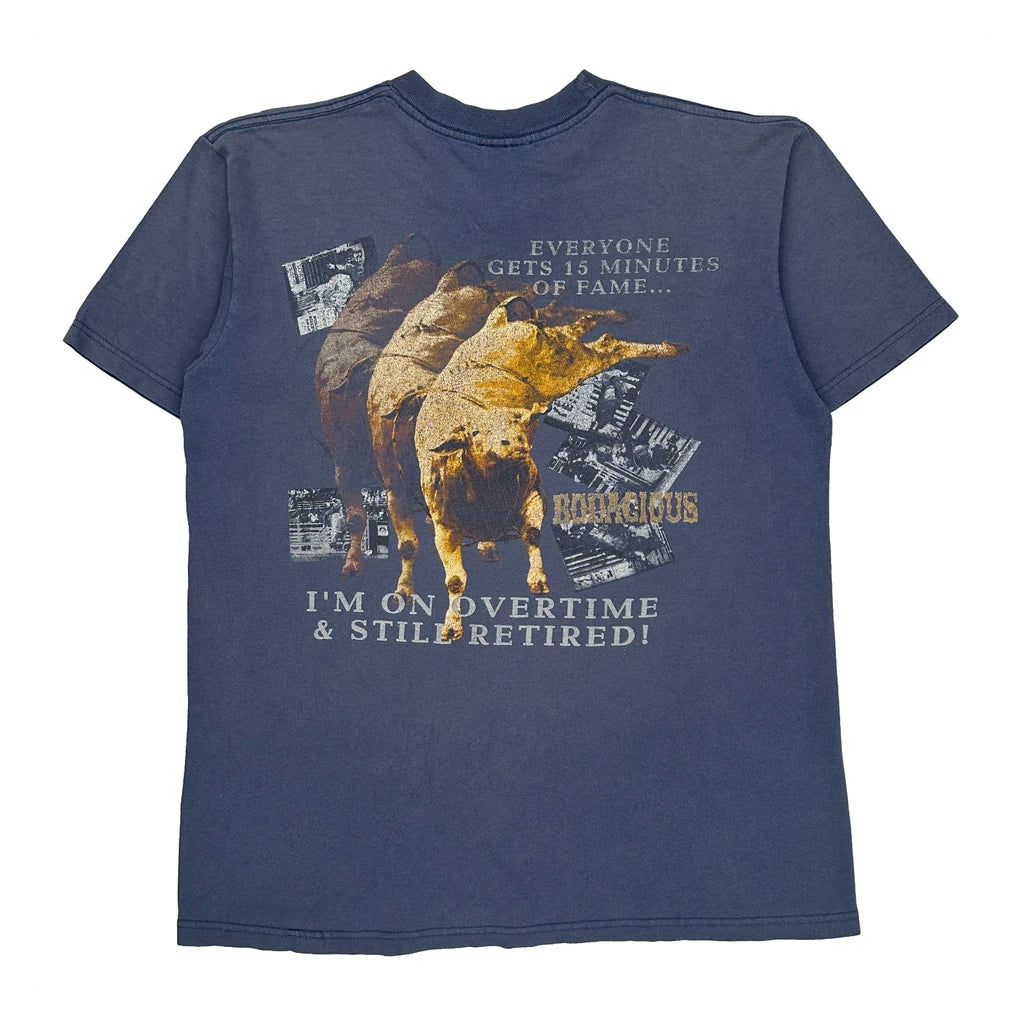 15 Minutes Of Fame Wrangler Graphic T-Shirt - Medium Blue Cotton - Image 2