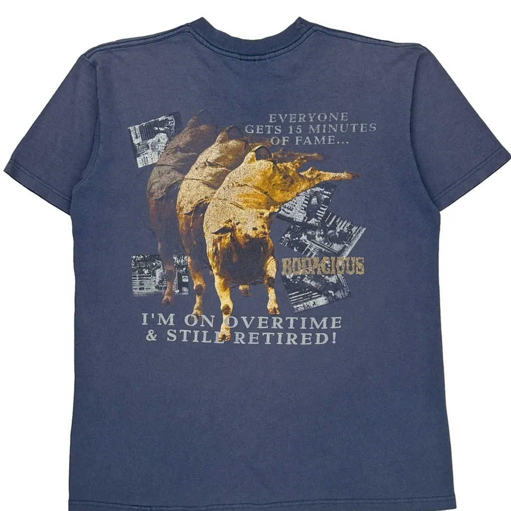 15 Minutes Of Fame Wrangler Graphic T-Shirt - Medium Blue Cotton - Image 6