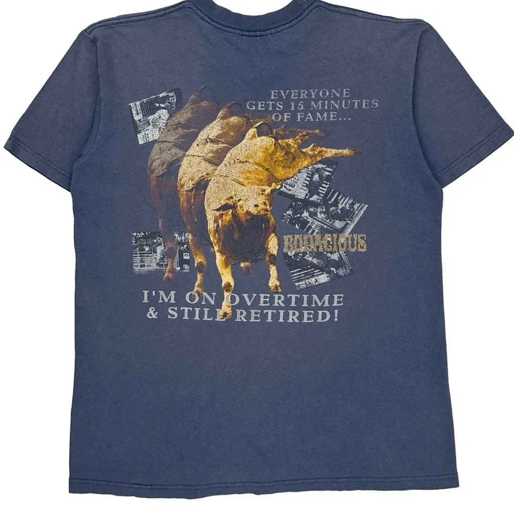 15 Minutes Of Fame Wrangler Graphic T-Shirt - Medium Blue Cotton - Image 7