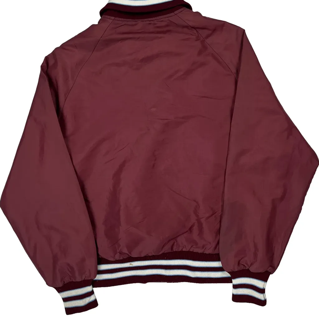 1970S Made In USA Delong Satin Varsity Jacket - Medium Burgundy Nylon - Image 7