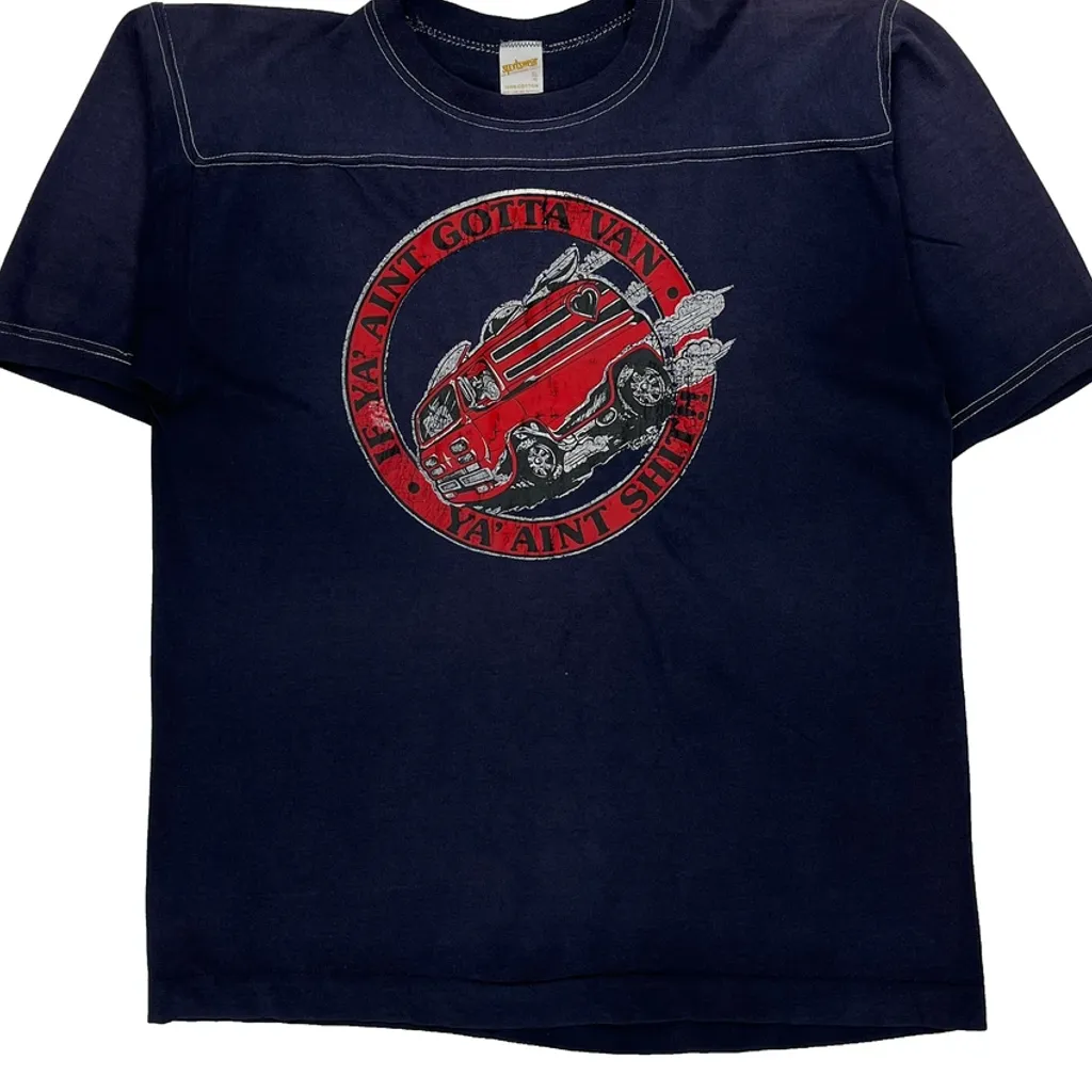 1970S Sportswear Funny Van Graphic T-Shirt - XL Navy Cotton - Image 5
