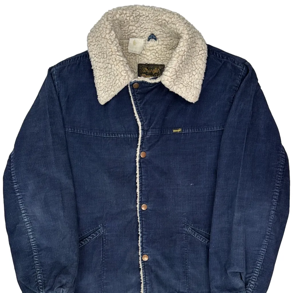 1970S Wrangler Sherpa Lined Cord Jacket - XL Blue Corduroy - Image 4