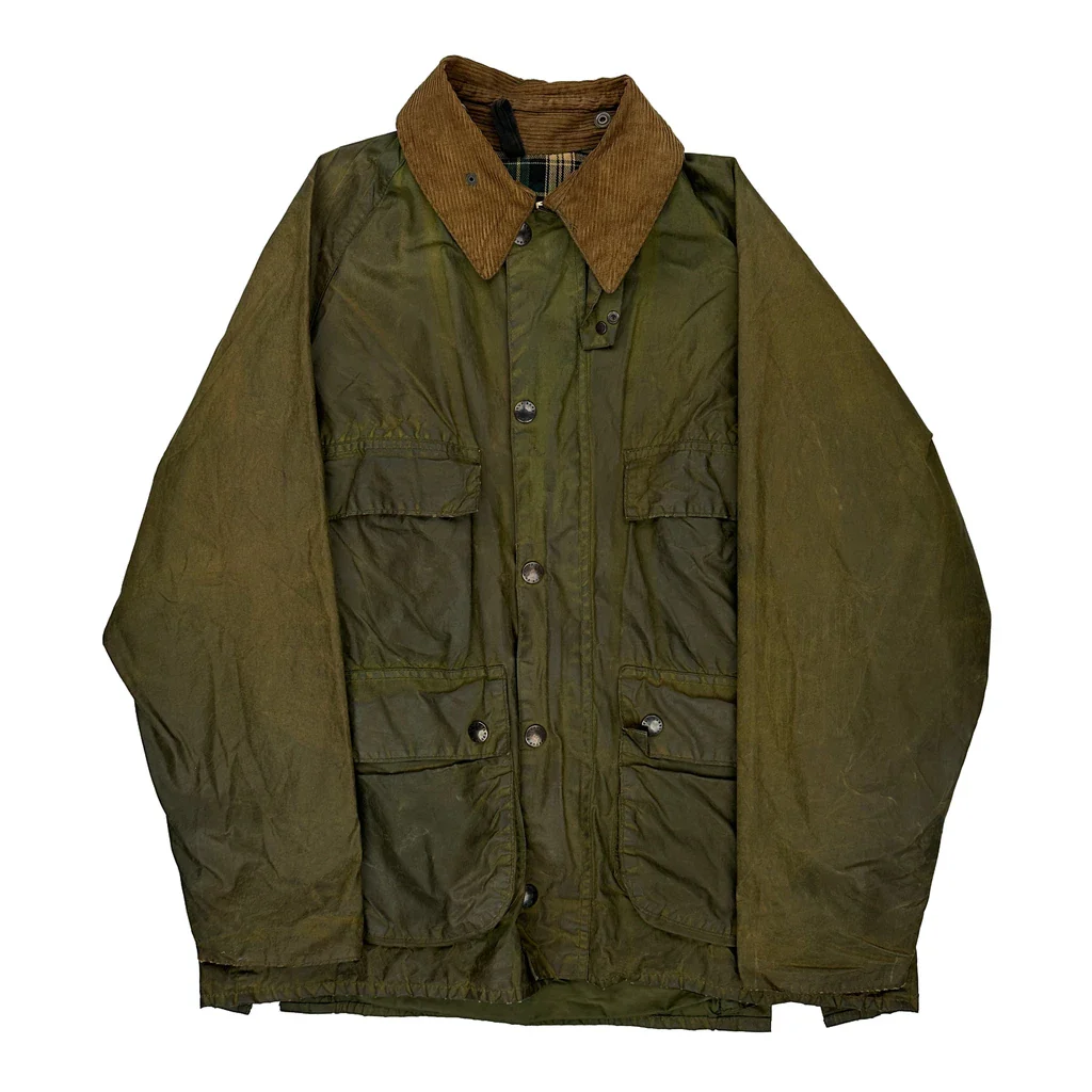1980S Bedale Barbour Checked Wax Waterproof Jacket - Small Green Cotton