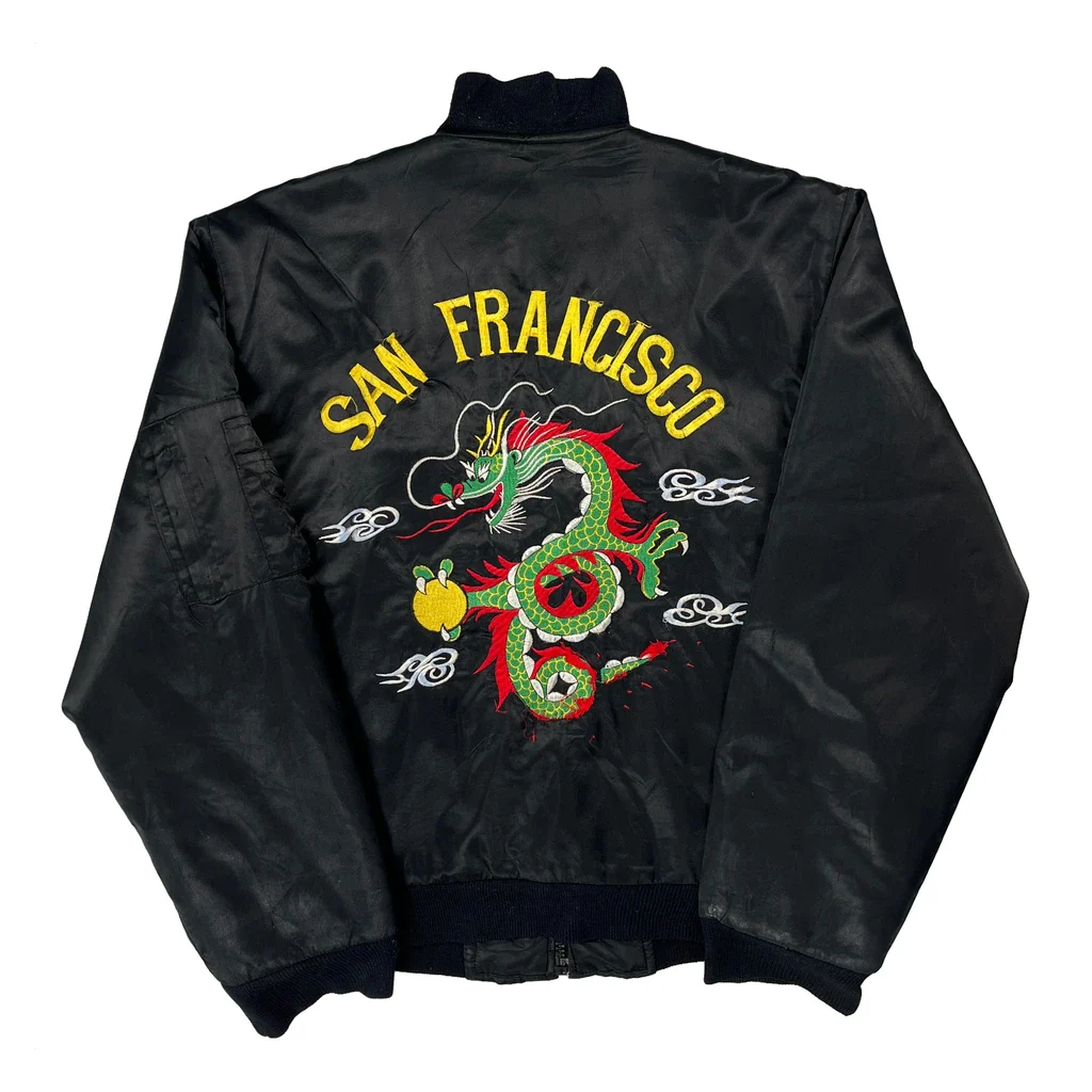 1980S San Francisco 9 Con Graphic Souvenir Satin Varsity Jacket - No Size Black Nylon - Image 2