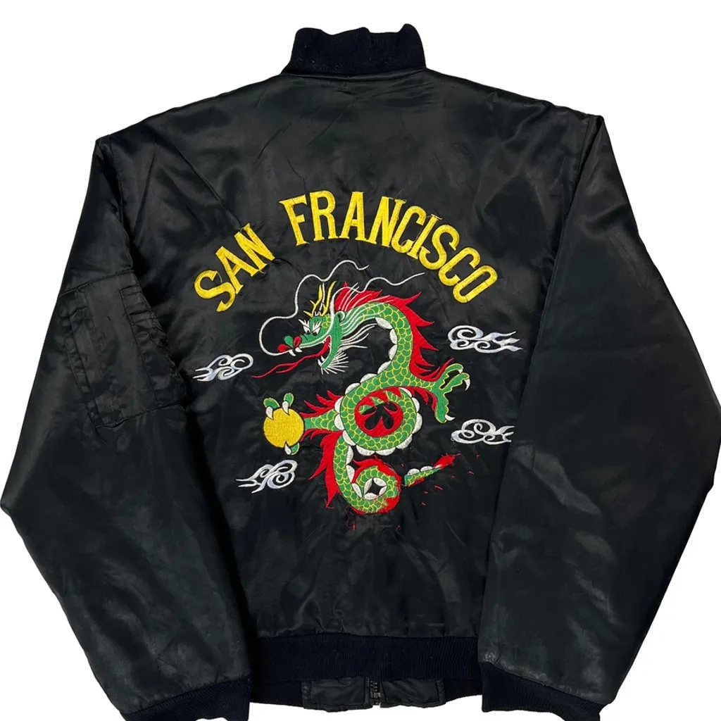 1980S San Francisco 9 Con Graphic Souvenir Satin Varsity Jacket - No Size Black Nylon - Image 8