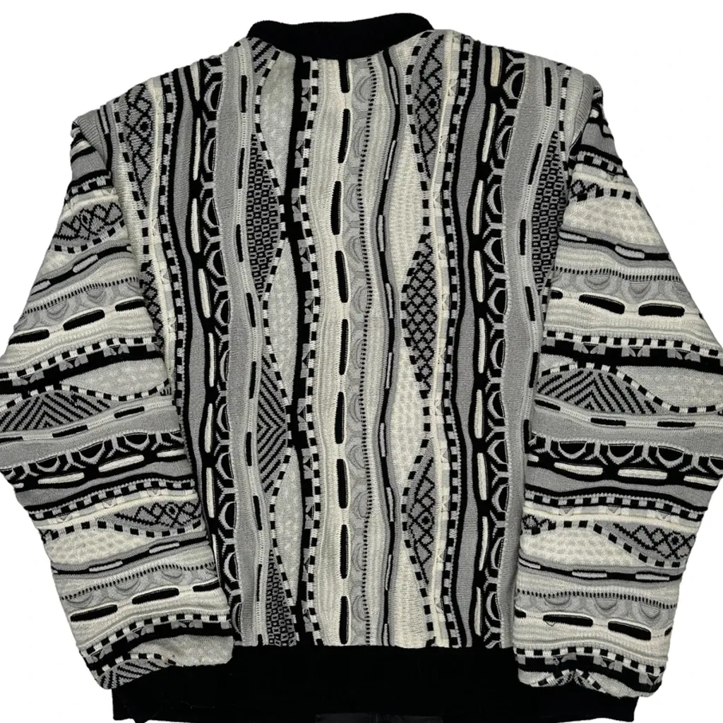 1980S Shoulder Pads Philippe Marques Coogi Style 3D Knit Jumper - Medium Black & White Acrylic - Image 6