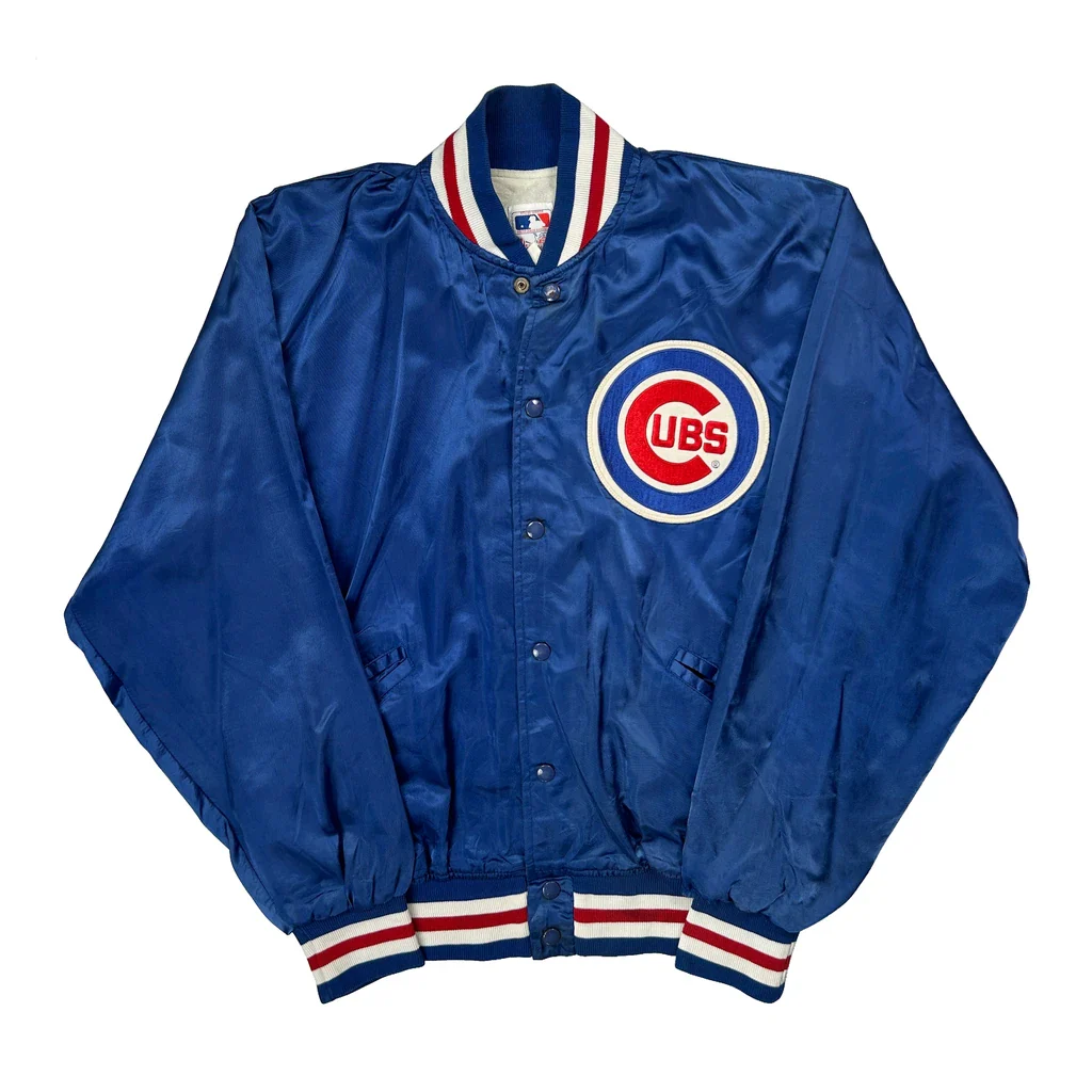 1980S Union Made In USA Mlb Chicago Cubs Satin Varsity Jacket - Large Blue Nylon