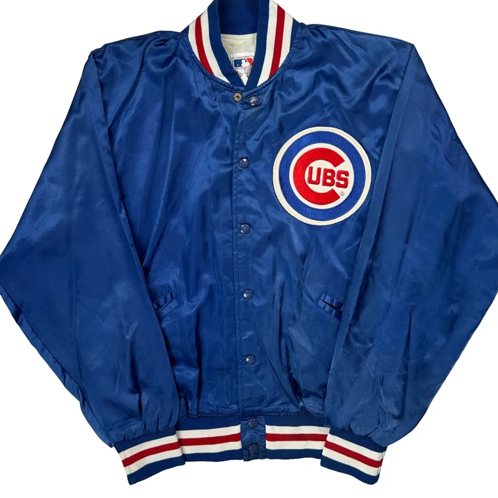 1980S Union Made In USA Mlb Chicago Cubs Satin Varsity Jacket - Large Blue Nylon - Image 4