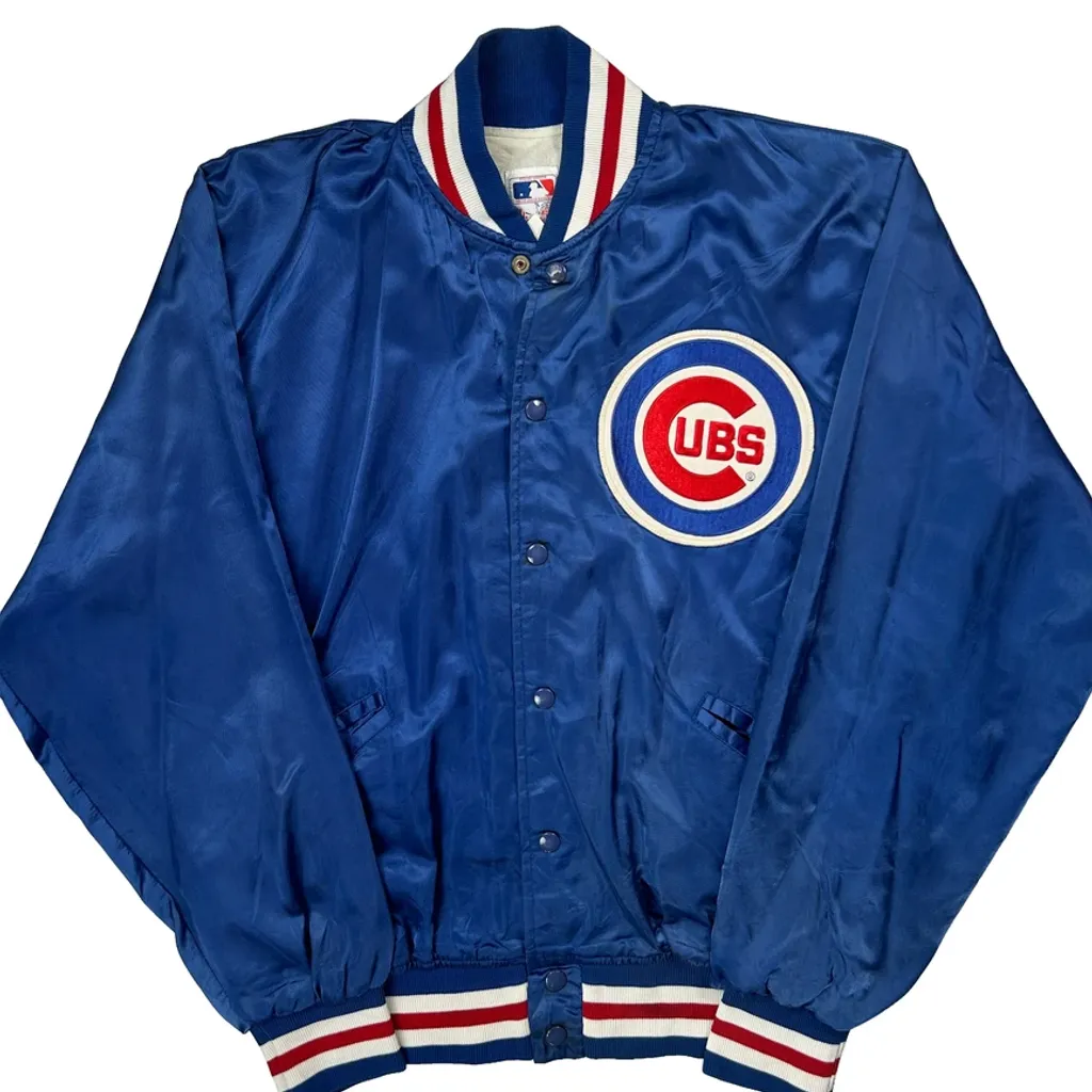 1980S Union Made In USA Mlb Chicago Cubs Satin Varsity Jacket - Large Blue Nylon - Image 5