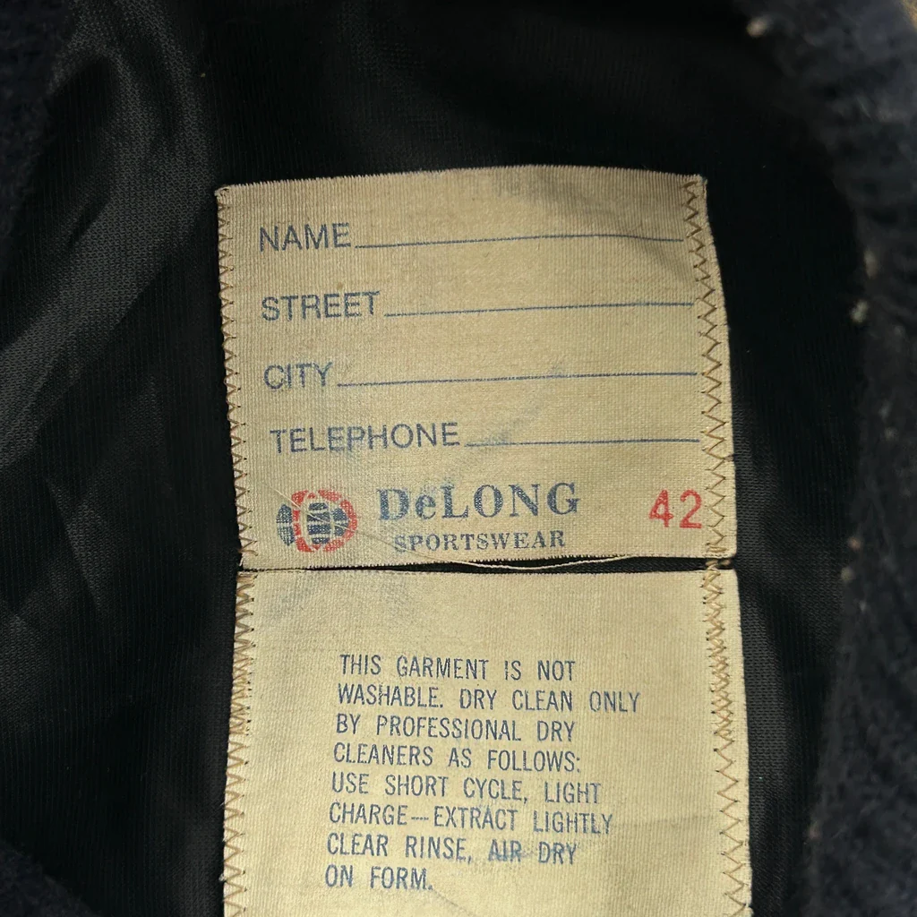1985 Delong College Varsity Jacket - Medium Navy Wool - Image 3