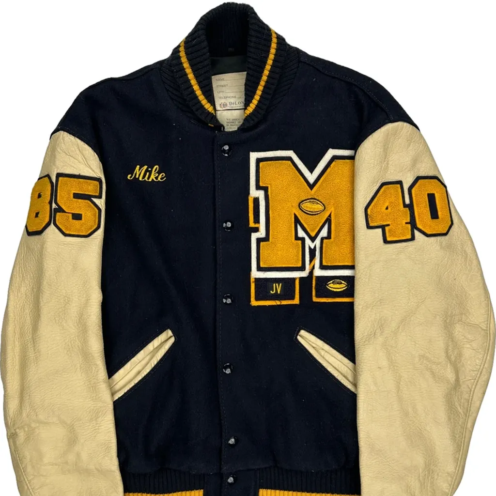 1985 Delong College Varsity Jacket - Medium Navy Wool - Image 4