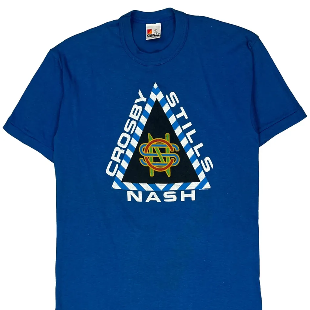 1987 Crosby Stills & Nash Signal Single Stitch T-Shirt - Large Blue Polyester Blend - Image 6