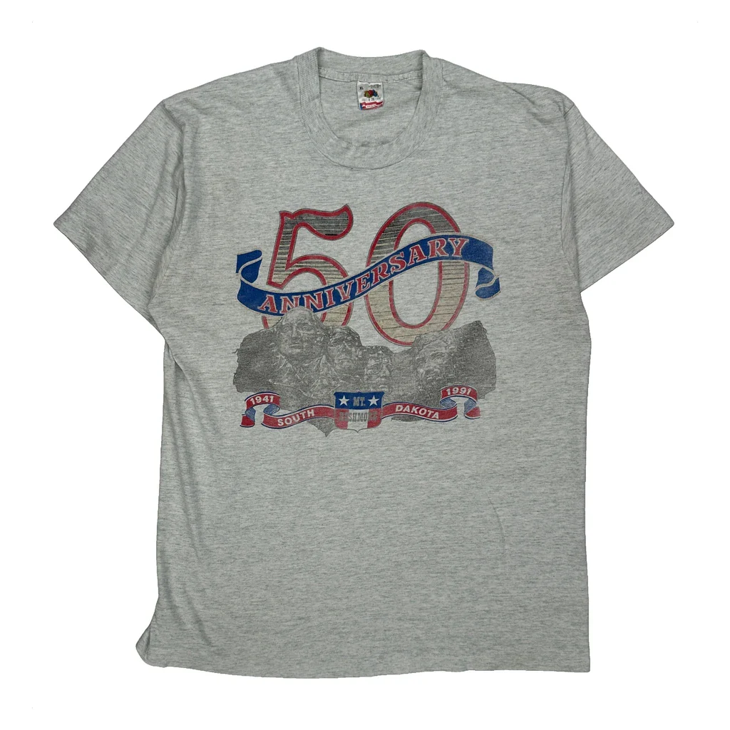 1991 50Th Anniversary Fruit Of The Loom South Dakota T-Shirt - XL Grey Cotton