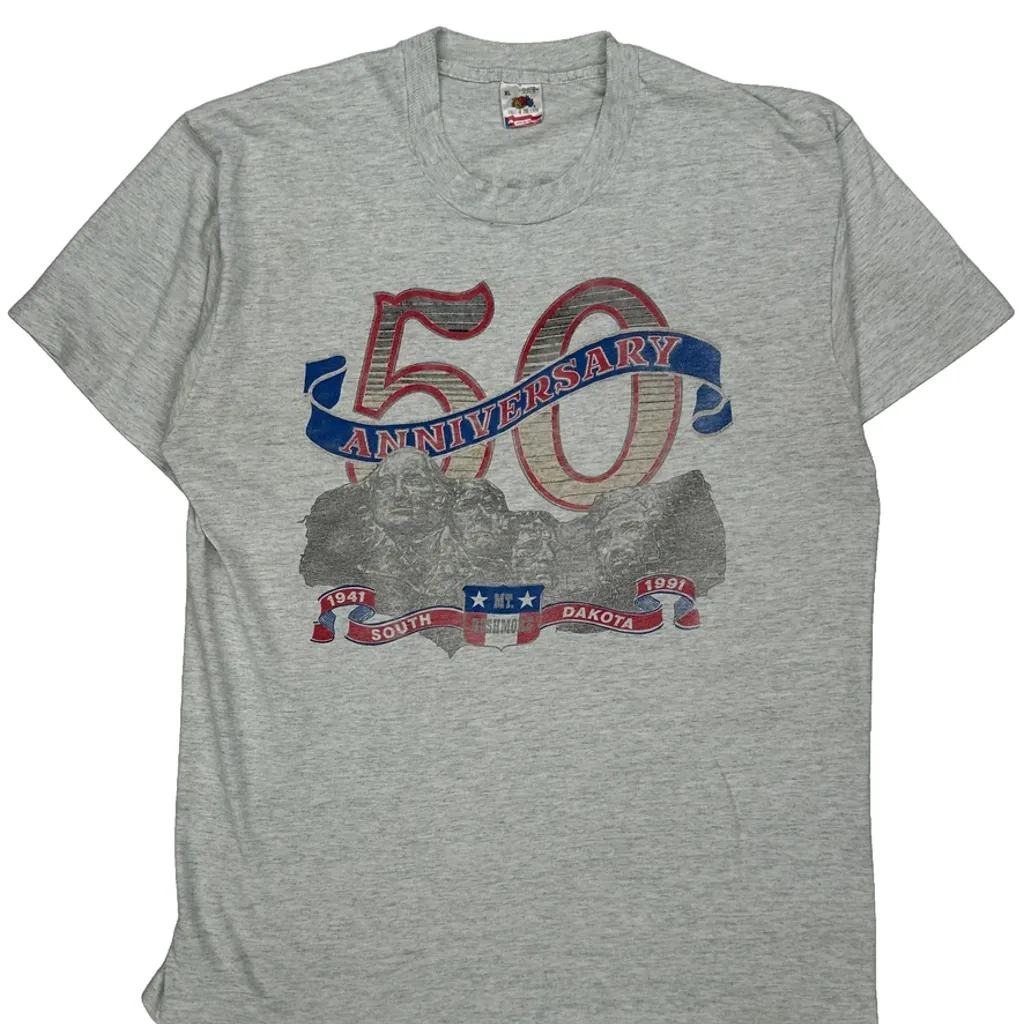 1991 50Th Anniversary Fruit Of The Loom South Dakota T-Shirt - XL Grey Cotton - Image 4