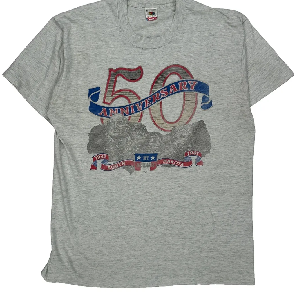 1991 50Th Anniversary Fruit Of The Loom South Dakota T-Shirt - XL Grey Cotton - Image 5