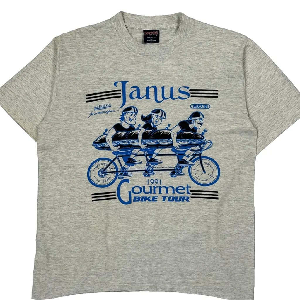 1991 Gourmet Bike Tour Jansport Graphic T-Shirt - Large Grey Cotton - Image 4