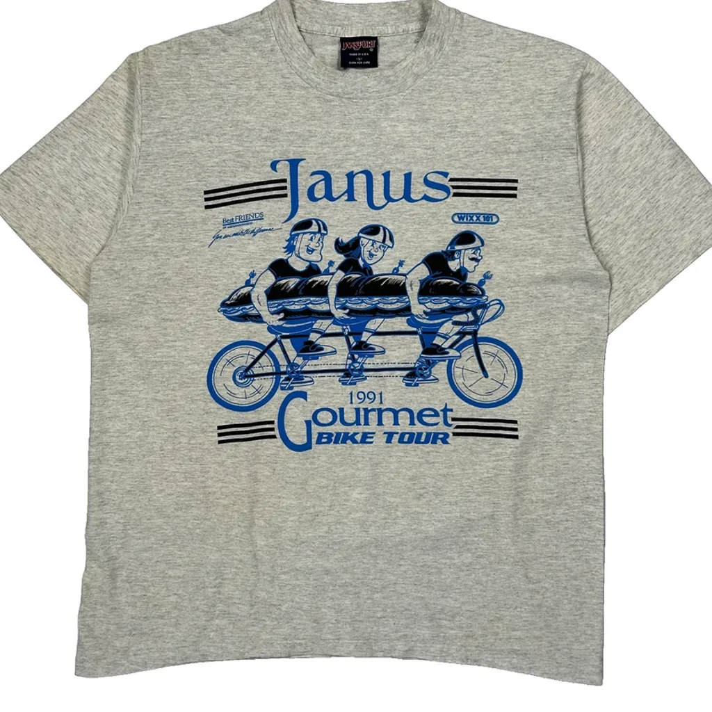 1991 Gourmet Bike Tour Jansport Graphic T-Shirt - Large Grey Cotton - Image 5