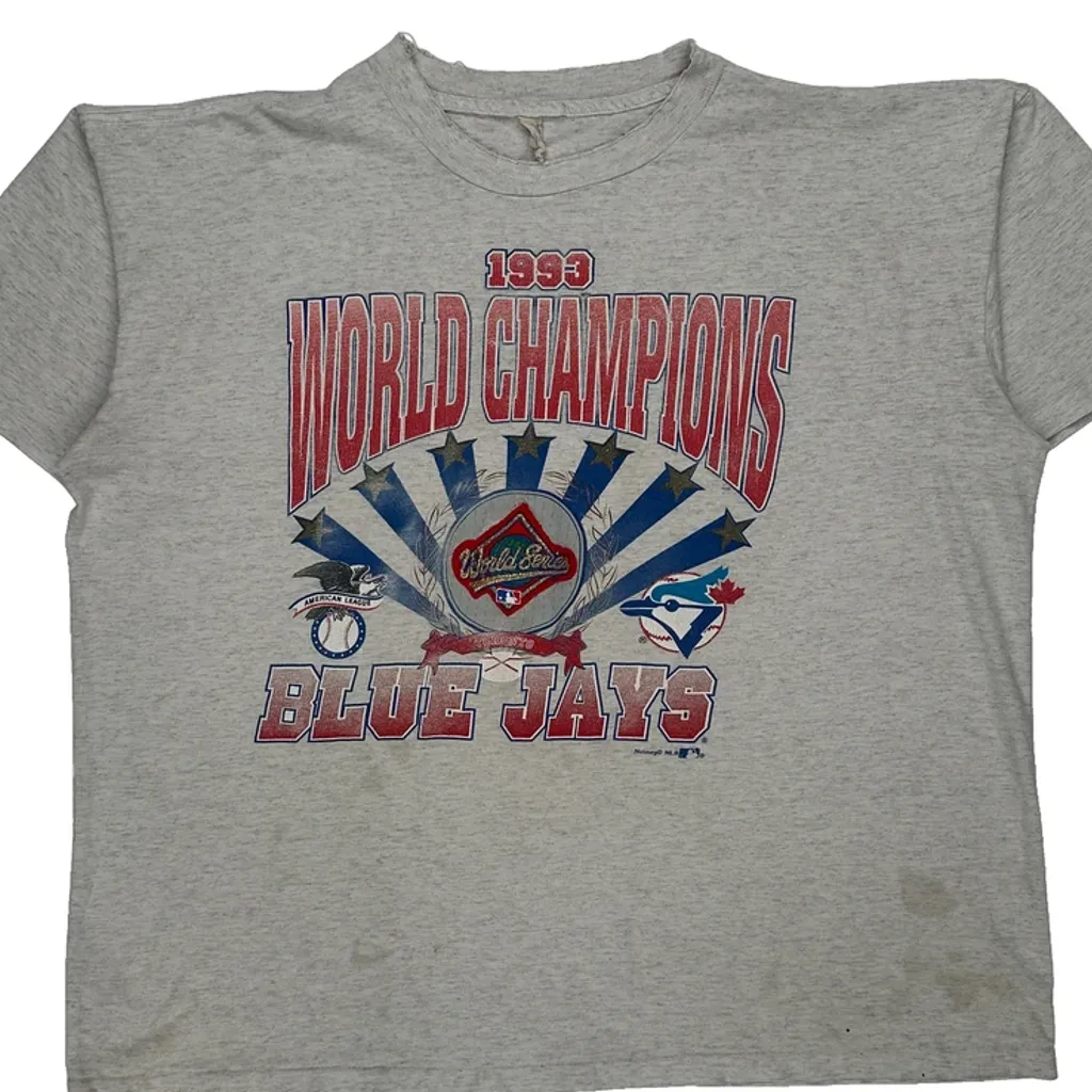 1993 Blue Jays Unbranded Graphic T-Shirt - XL Grey Cotton - Image 5