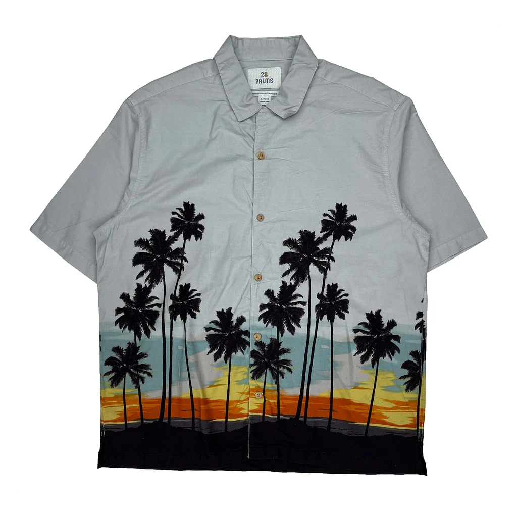 28 Palms Graphic Hawaiian Shirt - XL Grey Cotton