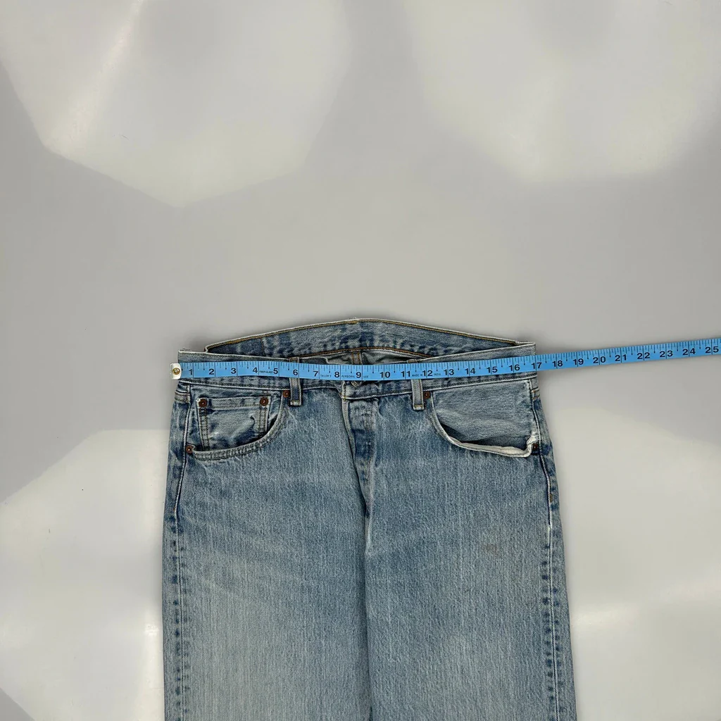 501 Levis Jeans - 34W 29L Light Wash Denim - Image 3