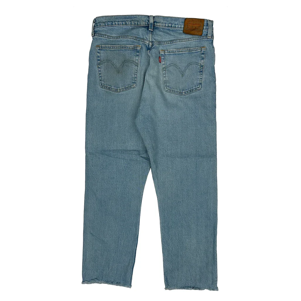 501 Levis Cropped Jeans - 32W UK 12 Light Wash Denim
