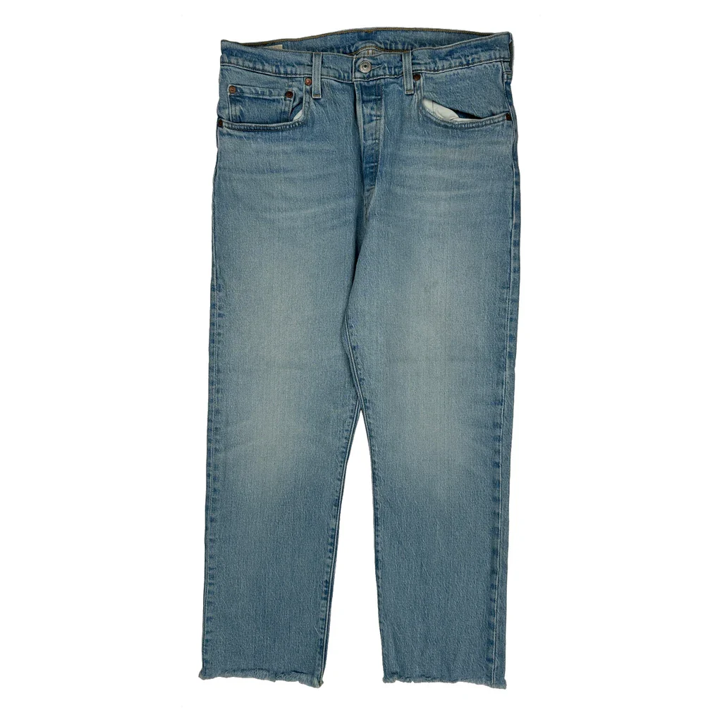 501 Levis Cropped Jeans - 32W UK 12 Light Wash Denim - Image 2