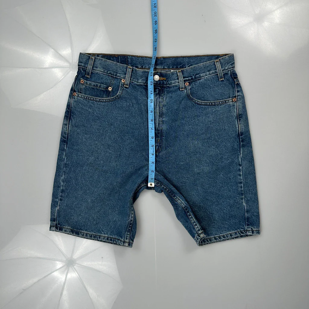 505 Levis Denim Shorts - 34W 10L Blue Cotton - Image 4