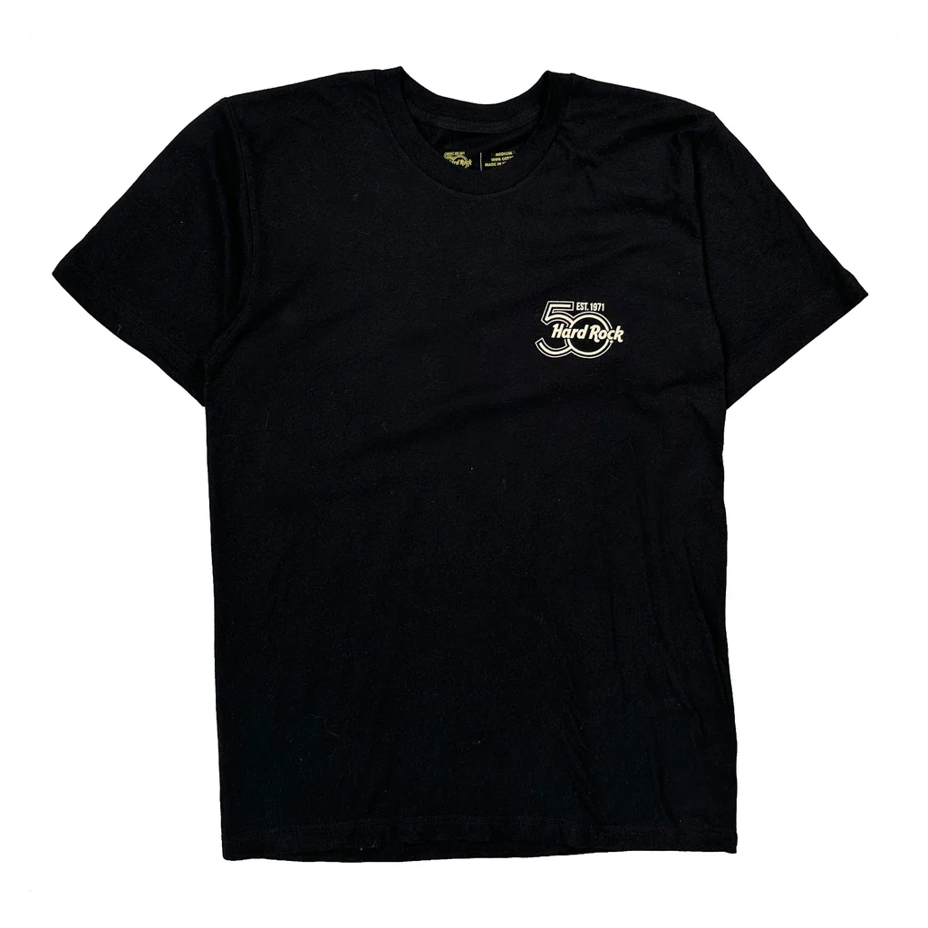50Th Anniversary Hard Rock Cafe Graphic T-Shirt - Medium Black Cotton