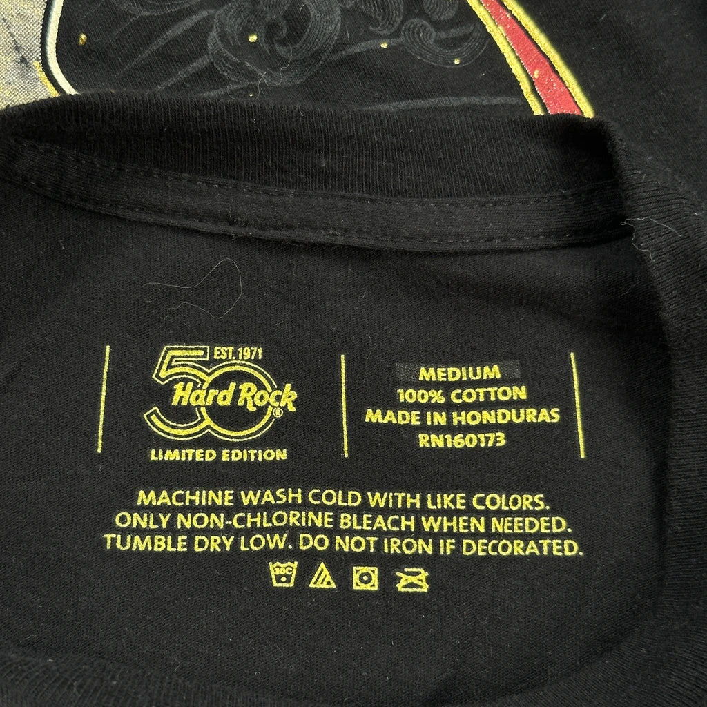50Th Anniversary Hard Rock Cafe Graphic T-Shirt - Medium Black Cotton - Image 3