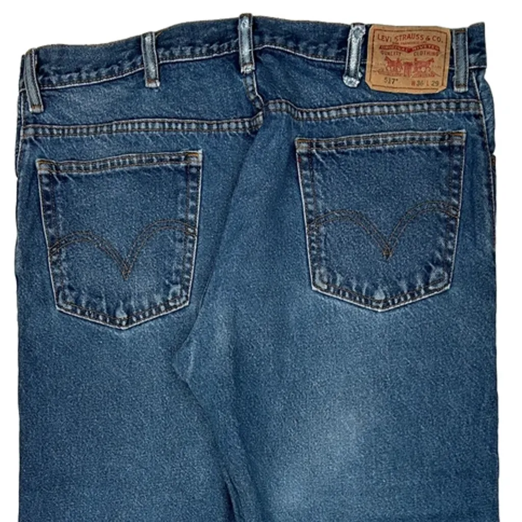 517 Levis Boot Cut Jeans - 36W 29L Blue Denim - Image 8