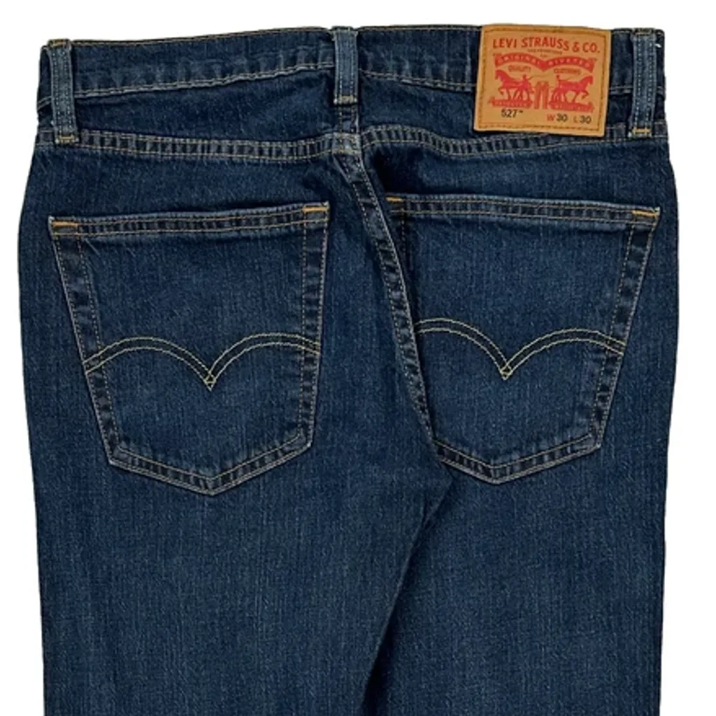 527 Levis Boot Cut Jeans - 30W 28L Dark Wash Cotton - Image 8