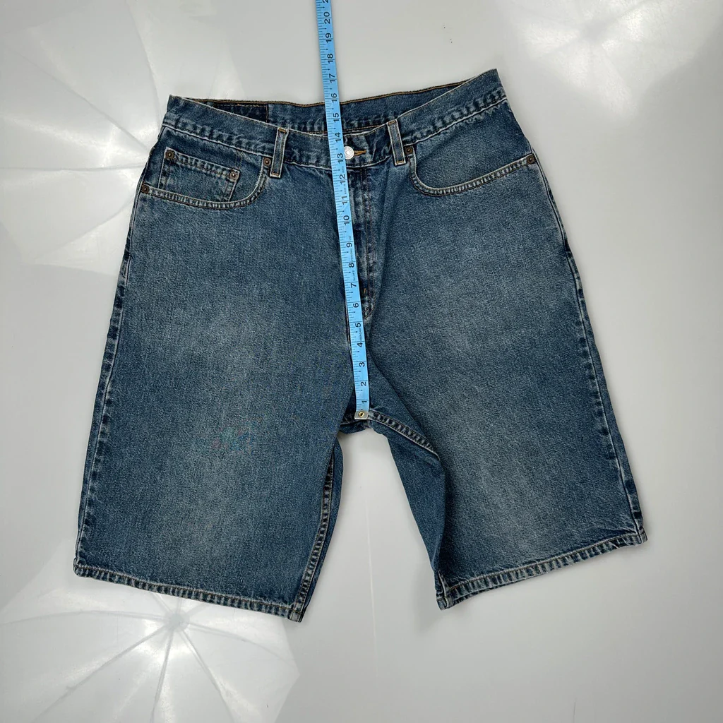569 Levis Baggy Denim Shorts - 32W 11L Blue Denim - Image 4