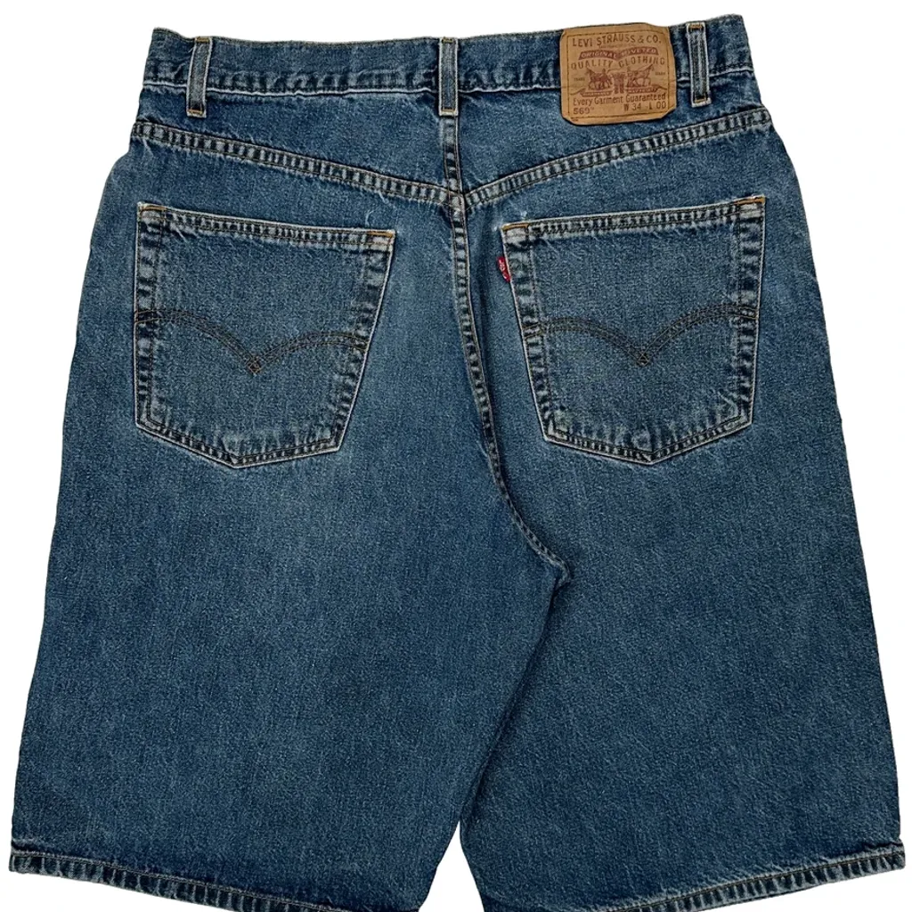 569 Levis Baggy Denim Shorts - 32W 11L Blue Denim - Image 6