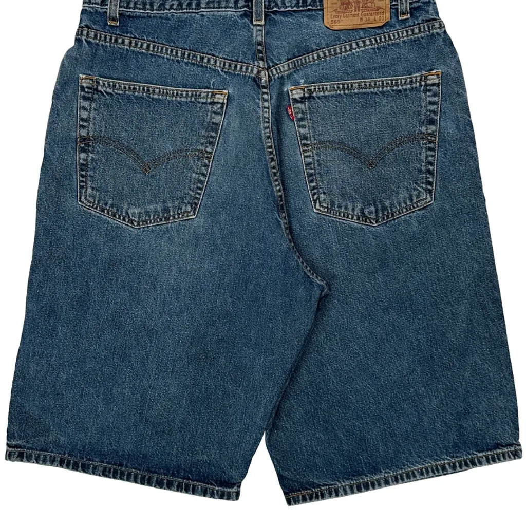 569 Levis Baggy Denim Shorts - 32W 11L Blue Denim - Image 7