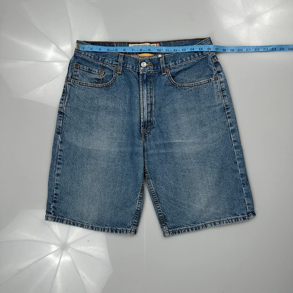 569 Levis Baggy Denim Shorts - 32W 10L Blue Cotton - Image 3