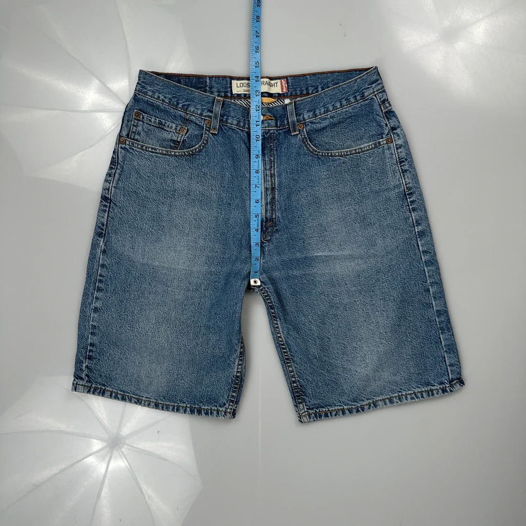 569 Levis Baggy Denim Shorts - 32W 10L Blue Cotton - Image 4