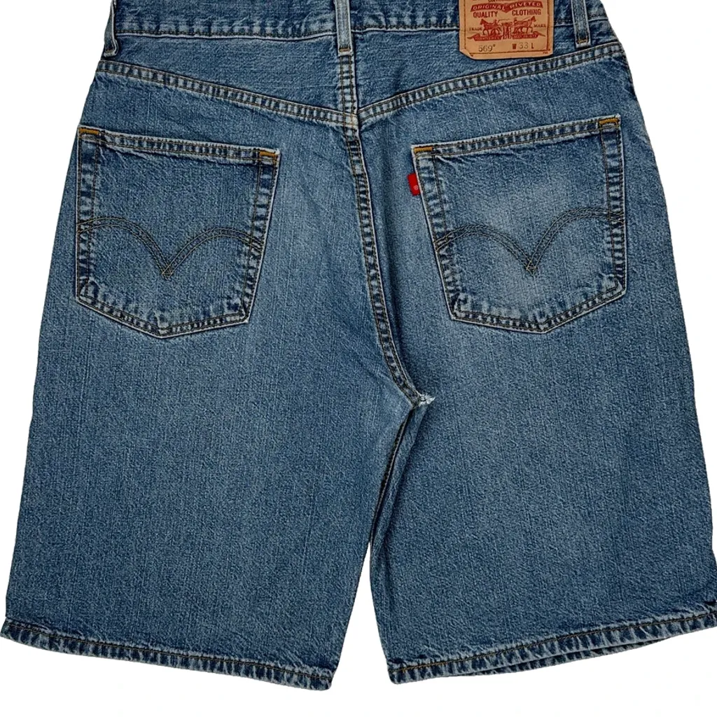 569 Levis Baggy Denim Shorts - 32W 10L Blue Cotton - Image 8
