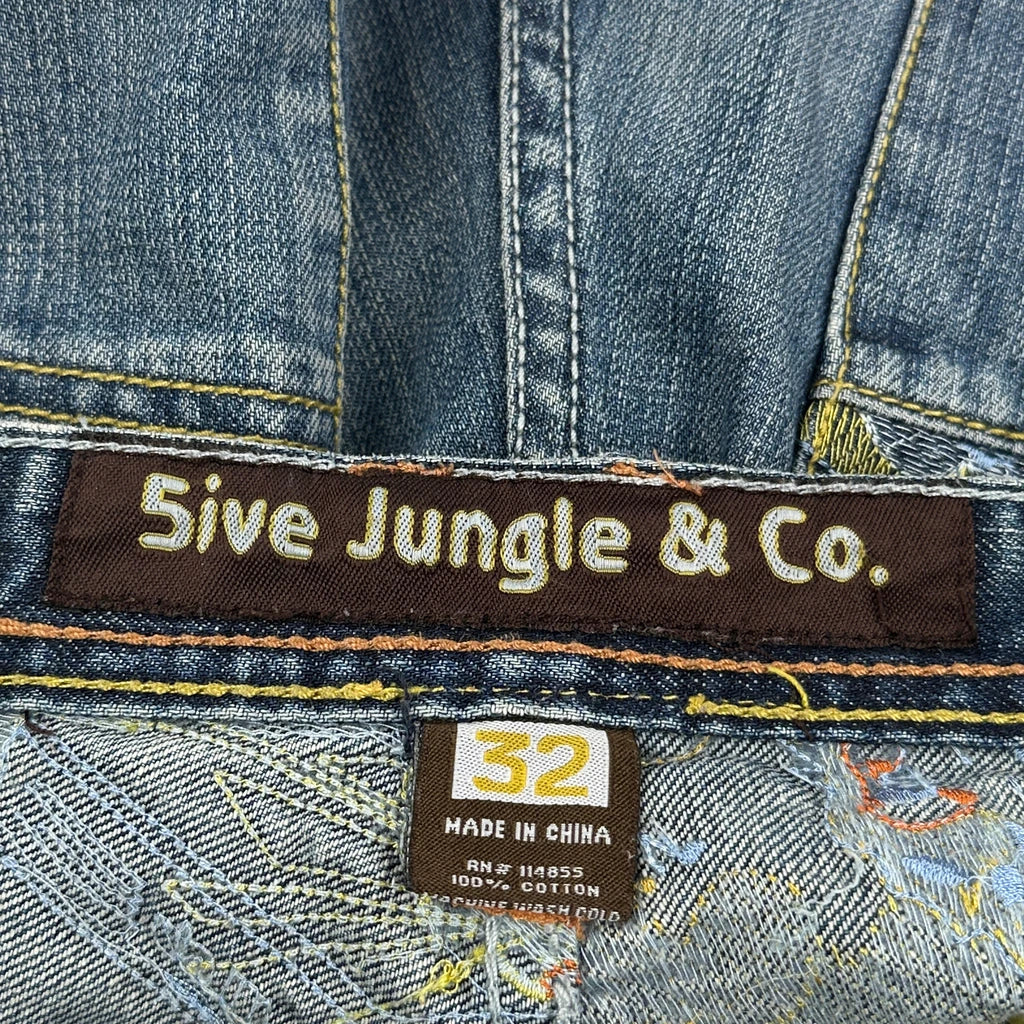 5Ive Jungle Embroidered Baggy Jeans - 32W 30L Blue Cotton - Image 6