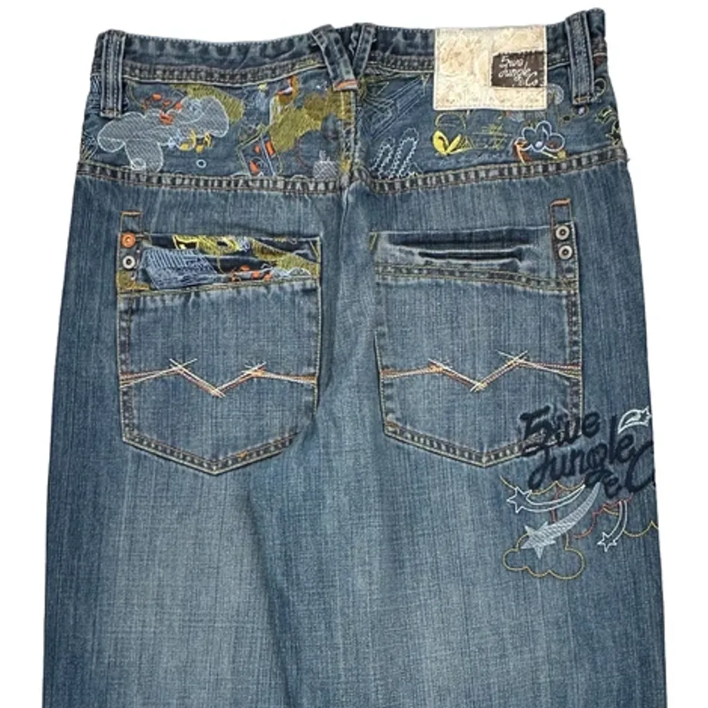 5Ive Jungle Embroidered Baggy Jeans - 32W 30L Blue Cotton - Image 7
