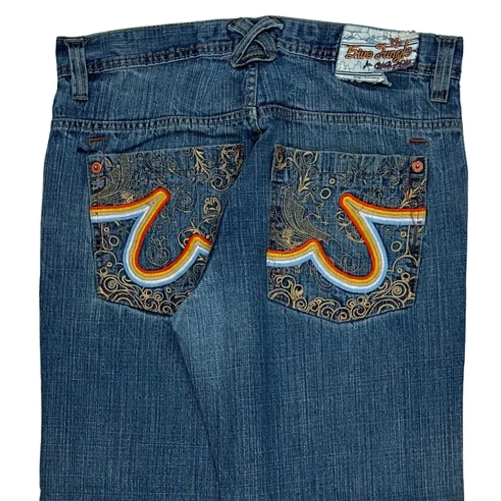 5Ive Jungle Baggy Embroidered Jeans - 35W 30L Blue Cotton - Image 7