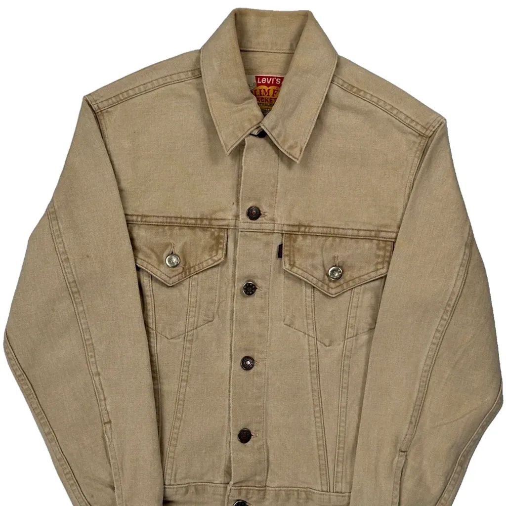 60S/70S Levis Slim Fit Jackets Western Style Denim Jacket - XS Beige Cotton - Image 5