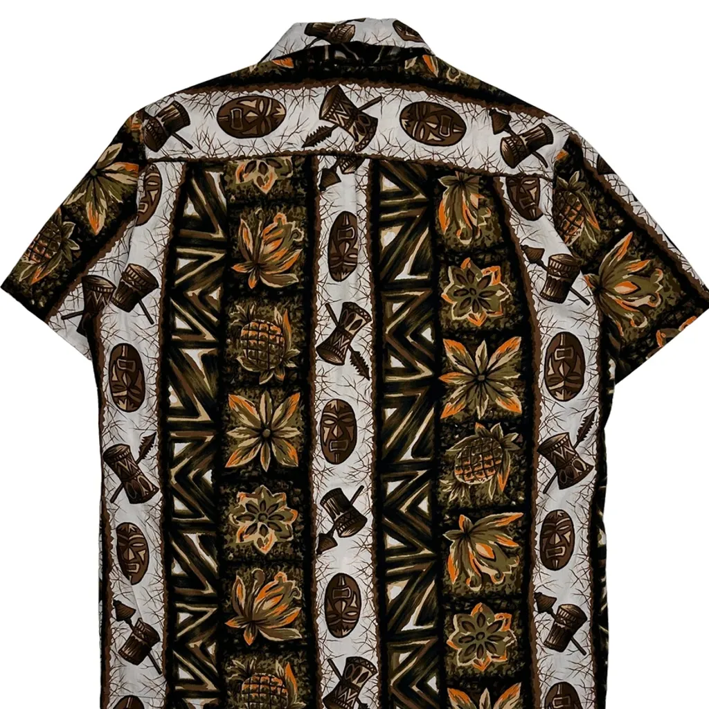 60S 70S Made In Hawaii Ui Maikai Floral Hawaiian Shirt - Medium Brown Cotton - Image 6