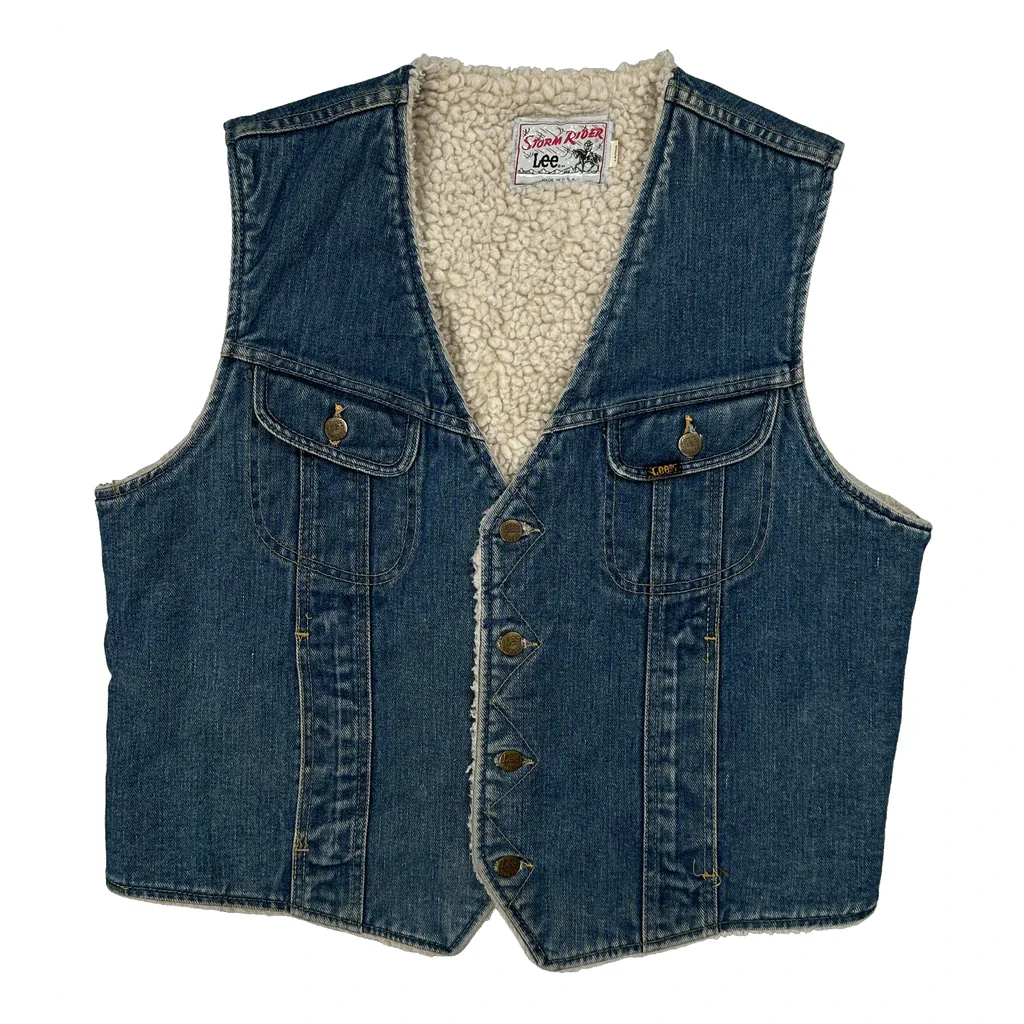 70S Lee Stormrider Denim Vest - Large Blue Denim